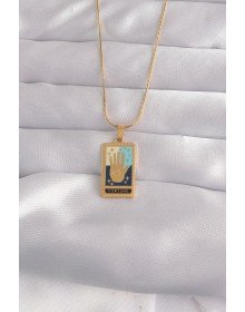 316L Steel Gold Color Mixed Enamel Hand Figure Tarot Necklace