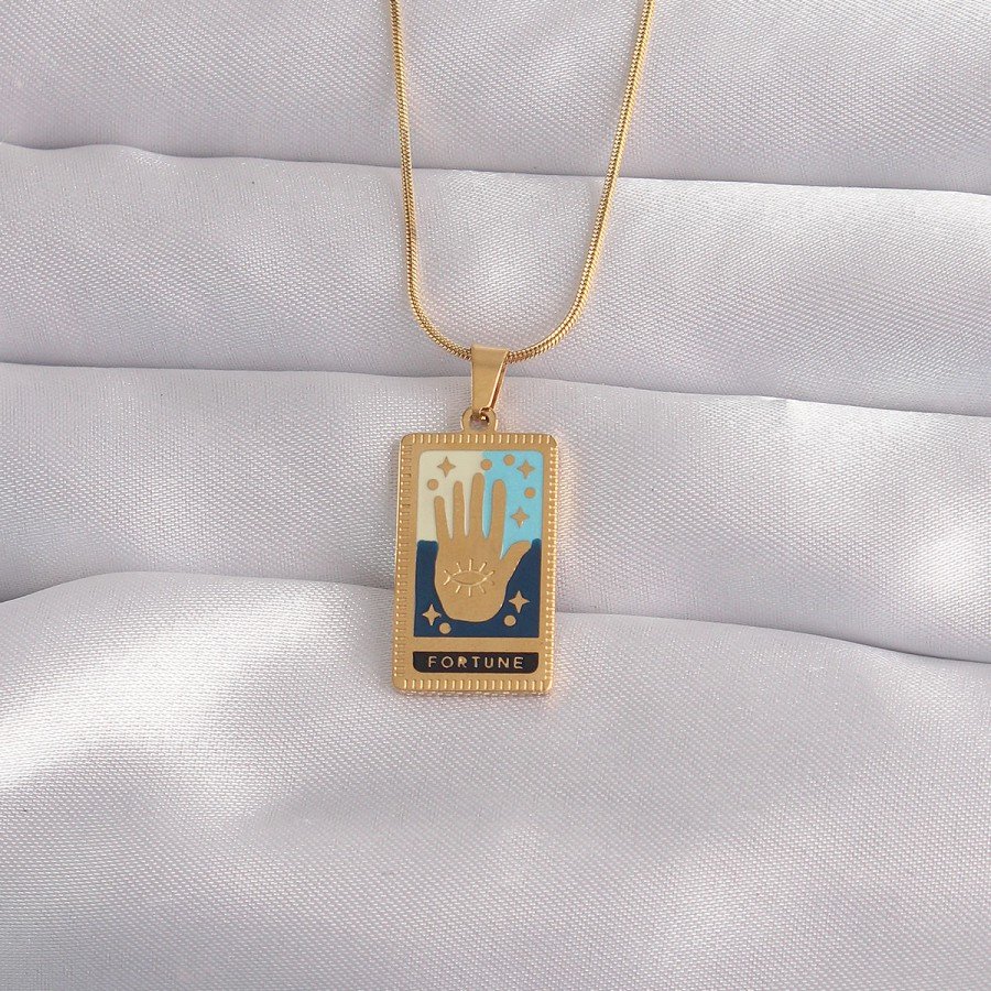316L Steel Gold Color Mixed Enamel Hand Figure Tarot Necklace 316L Steel Gold Color Mixed Enamel Hand Figure Tarot Necklace