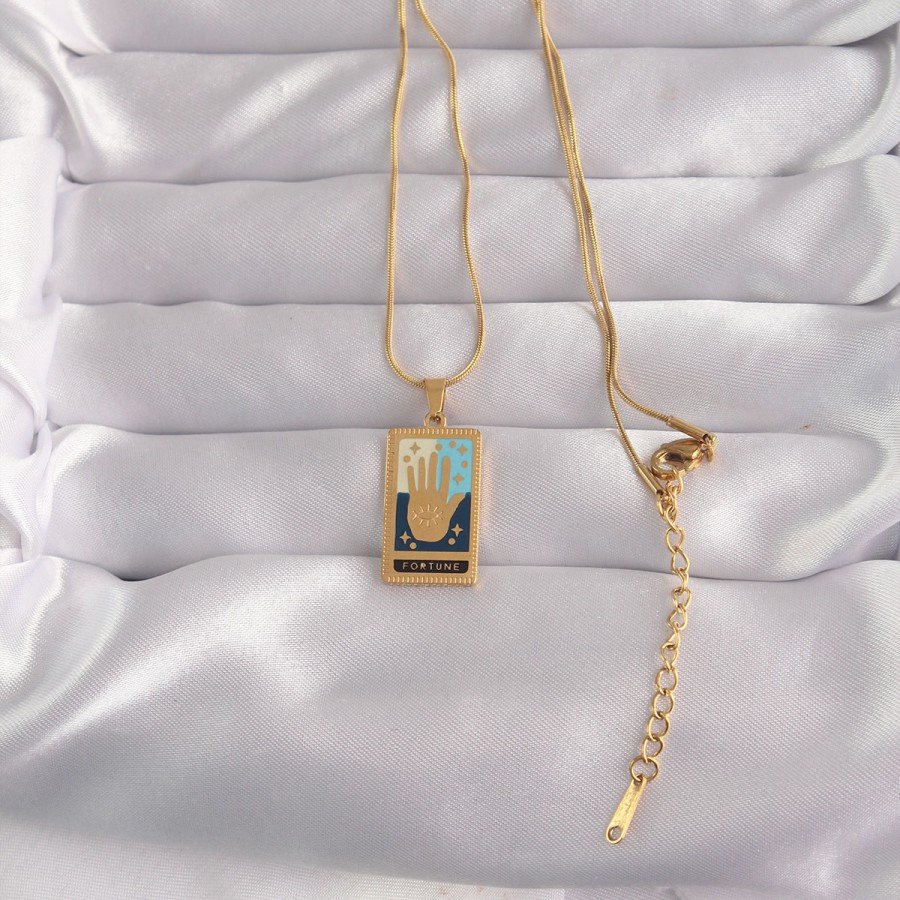 316L Steel Gold Color Mixed Enamel Hand Figure Tarot Necklace 316L Steel Gold Color Mixed Enamel Hand Figure Tarot Necklace