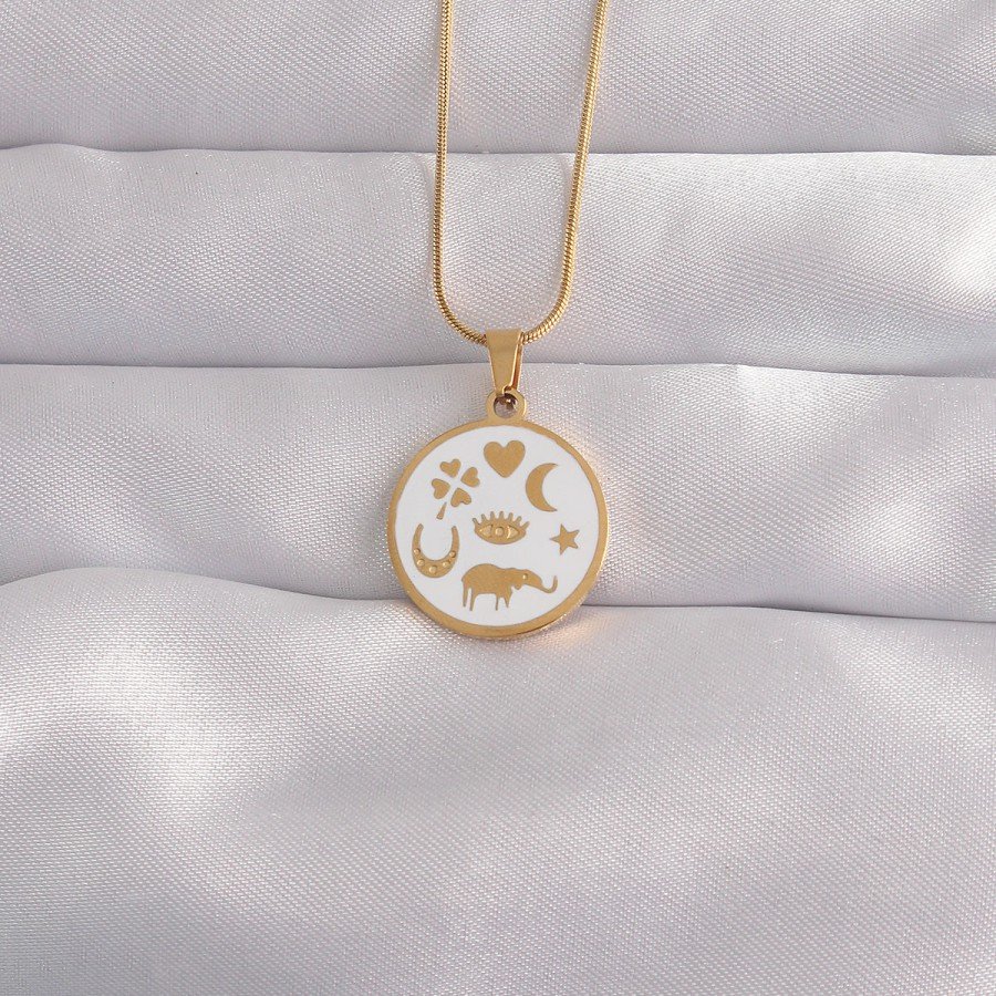 316L Steel Gold Color White Enamel Mixed Figured Tarot Necklace 316L Steel Gold Color White Enamel Mixed Figured Tarot Necklace
