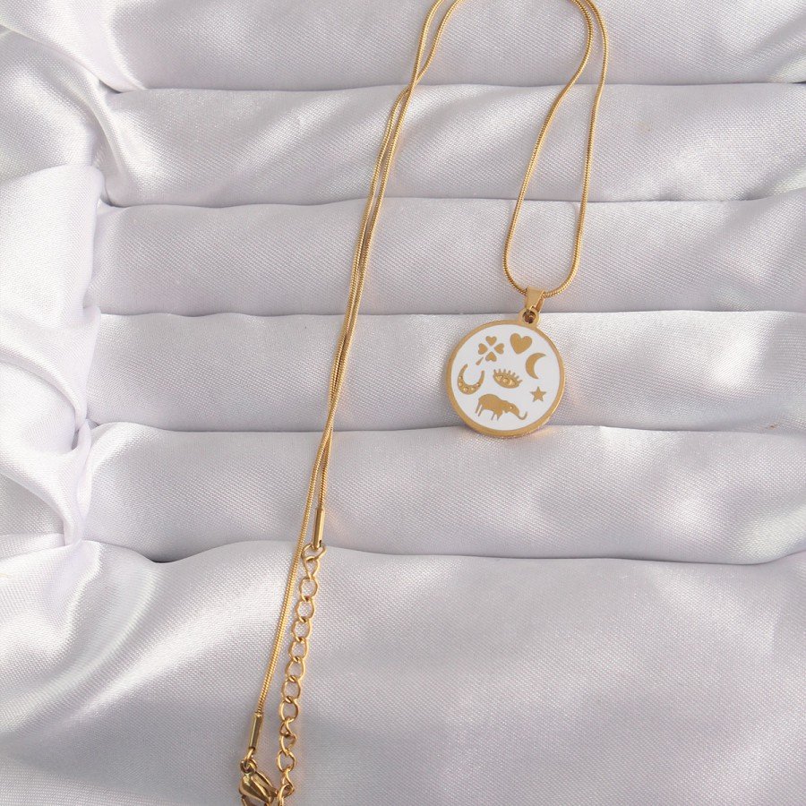 316L Steel Gold Color White Enamel Mixed Figured Tarot Necklace 316L Steel Gold Color White Enamel Mixed Figured Tarot Necklace
