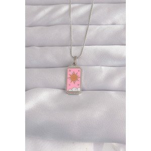 316L Steel Silver Color Pink Enamel Sun Model Tarot Necklace