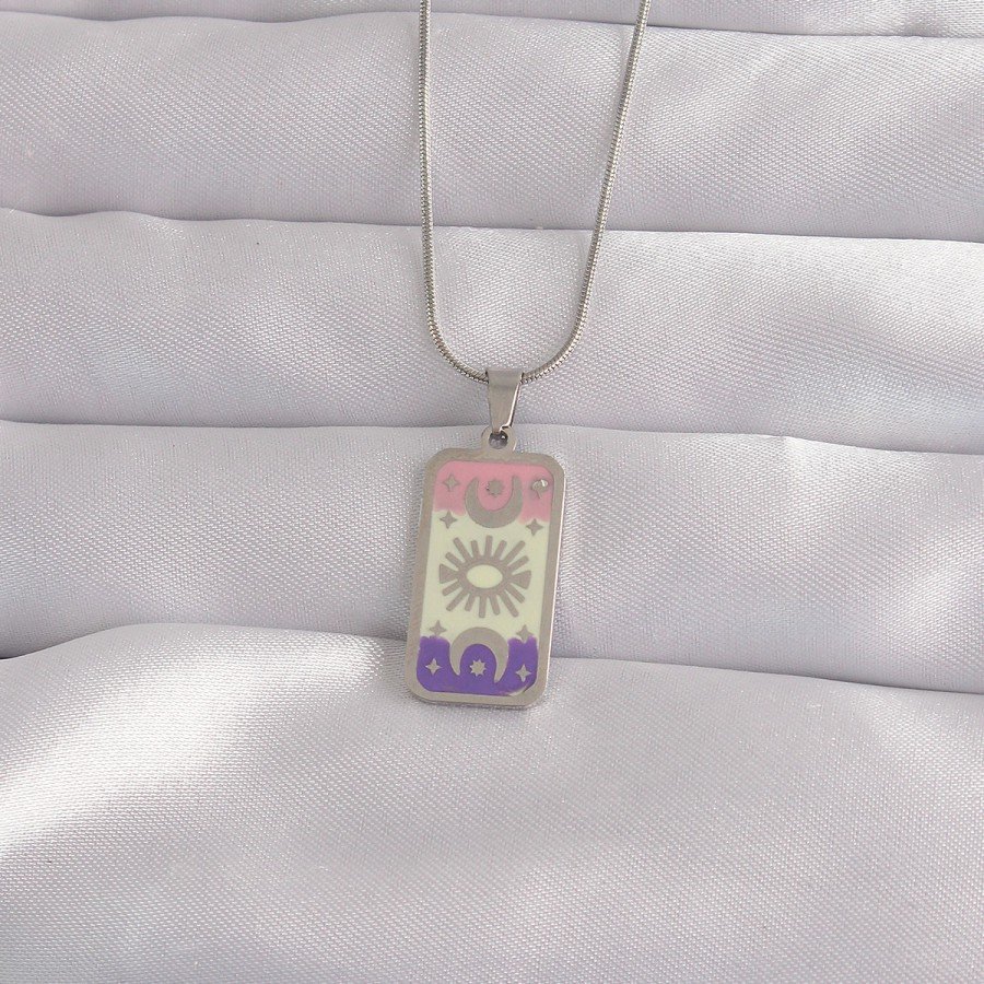 316L Steel Silver Color Mixed Enamel Moon Figure Tarot Necklace