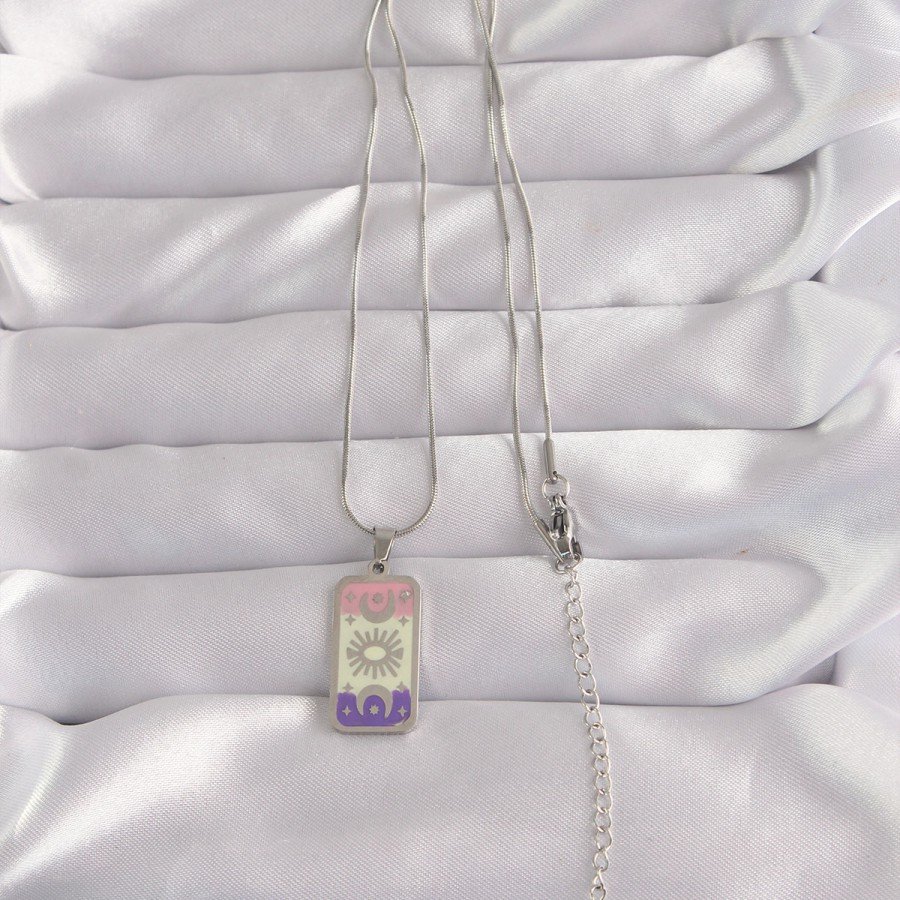 316L Steel Silver Color Mixed Enamel Moon Figure Tarot Necklace