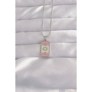 316L Steel Silver Color Pink Enamel Moon Figure Tarot Necklace