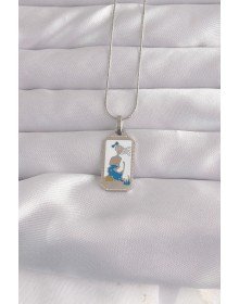 316L Steel Silver Color White Enamel Girl Figure Tarot Necklace