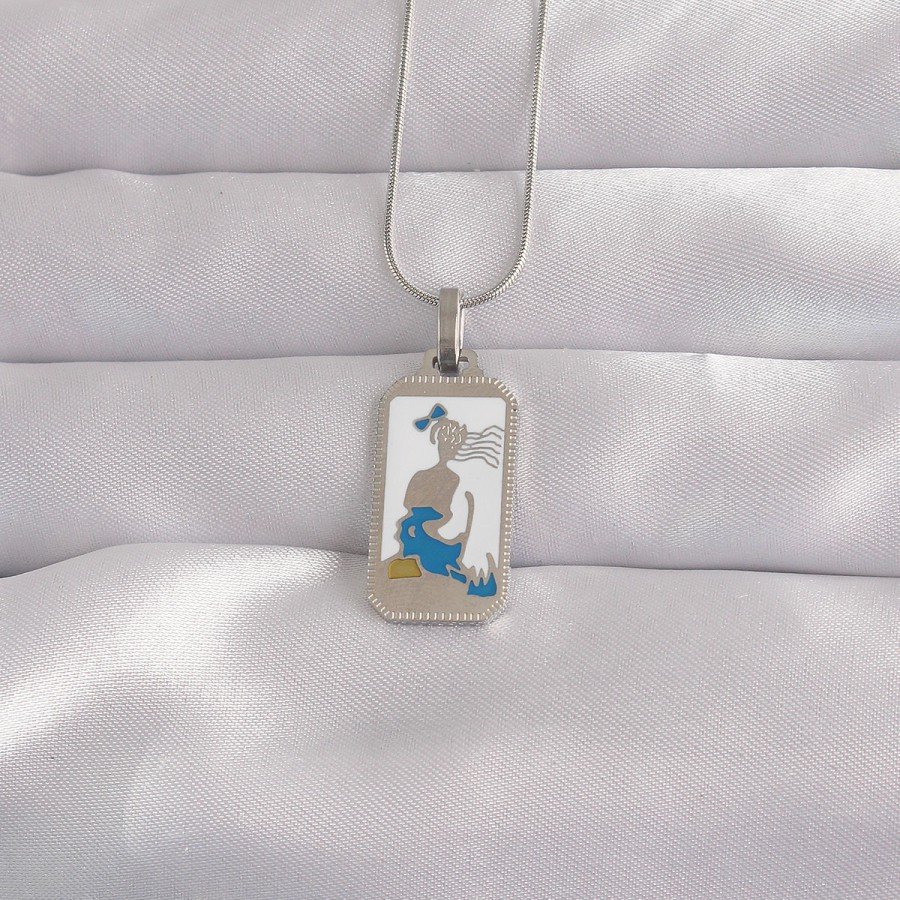 316L Steel Silver Color White Enamel Girl Figure Tarot Necklace
