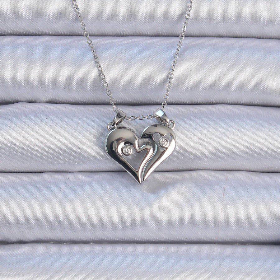 316L Steel Chain Silver Color Zircon Stone Magnet Heart Necklace