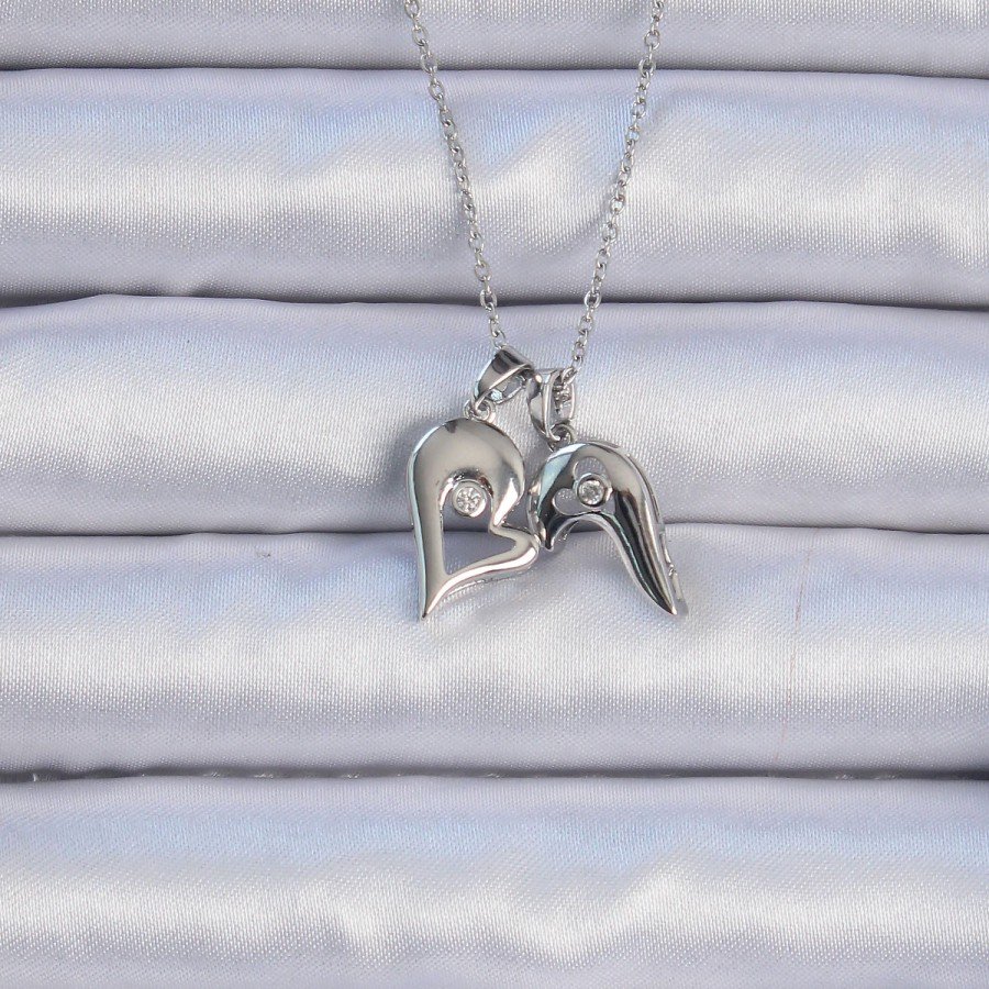 316L Steel Chain Silver Color Zircon Stone Magnet Heart Necklace