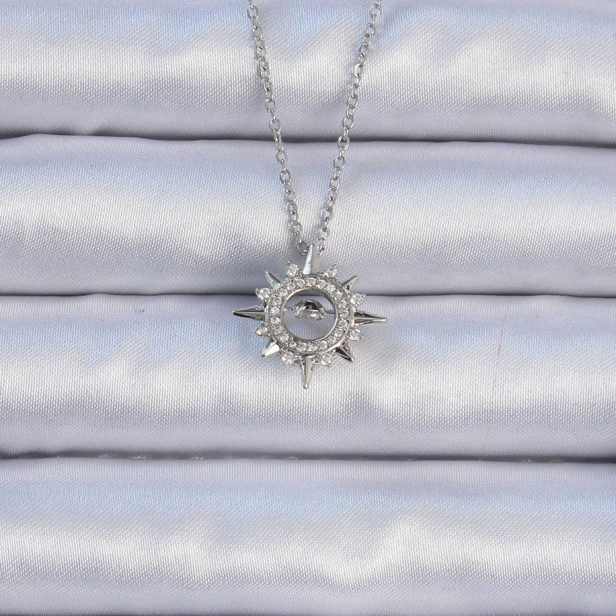 316L Steel Chain Silver Color Zircon Stone Shining Star Necklace
