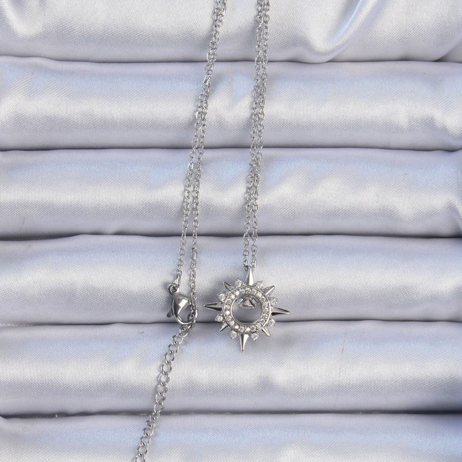 316L Steel Chain Silver Color Zircon Stone Shining Star Necklace