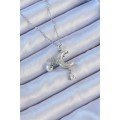 316L Steel Chain Silver Color Zircon Stone Butterfly Enameled Moon Necklace