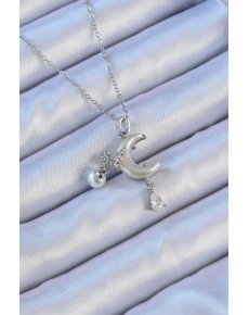 316L Steel Chain Silver Color Zircon Stone Butterfly Enameled Moon Necklace