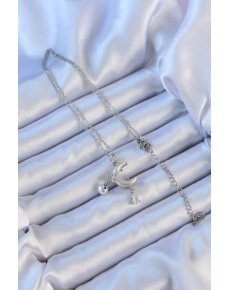 316L Steel Chain Silver Color Zircon Stone Butterfly Enameled Moon Necklace