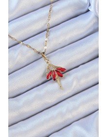 316L Steel Chain Gold Color Red Skirt Ballerina Necklace with Zircon Stone