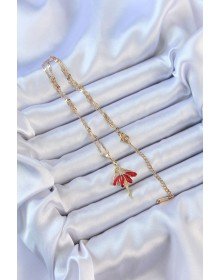 316L Steel Chain Gold Color Red Skirt Ballerina Necklace with Zircon Stone