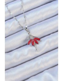 316L Steel Chain Silver Color Red Skirt Zircon Stone Ballerina Necklace