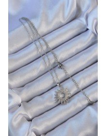316L Steel Chain Silver Color Zircon Stone Shining Sun Necklace