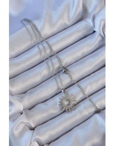 316L Steel Chain Silver Color Zircon Stone Shining Sun Necklace 316L Steel Chain Silver Color Zircon Stone Shining Sun Necklace