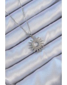 316L Steel Chain Silver Color Zircon Stone Shining Sun Necklace
