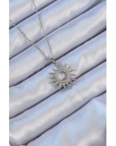 316L Steel Chain Silver Color Zircon Stone Shining Sun Necklace