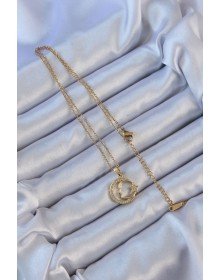316L Steel Chain Gold Color Zircon Stone Ataturk Necklace with Crescent and Star Symbol
