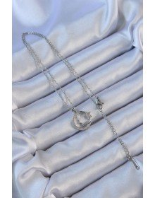 316L Steel Chain Silver Color Zircon Stone Ataturk Necklace with Crescent Star Symbol