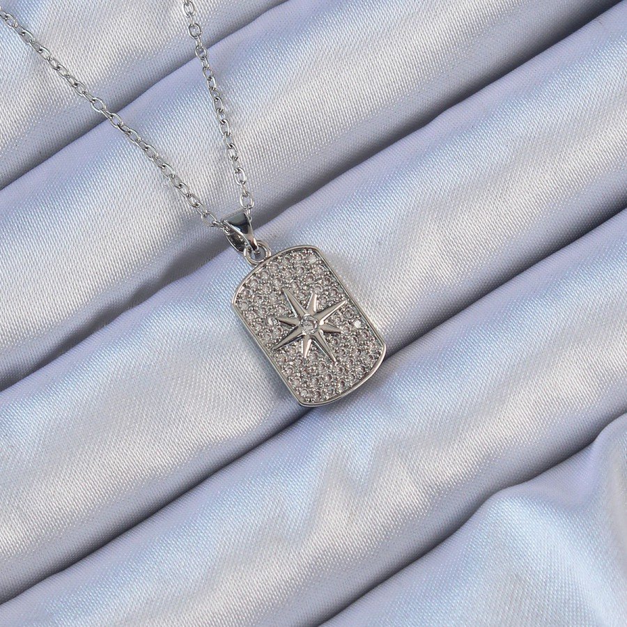 316L Steel Chain Silver Color Zircon Stone Pole Star Vintage Necklace