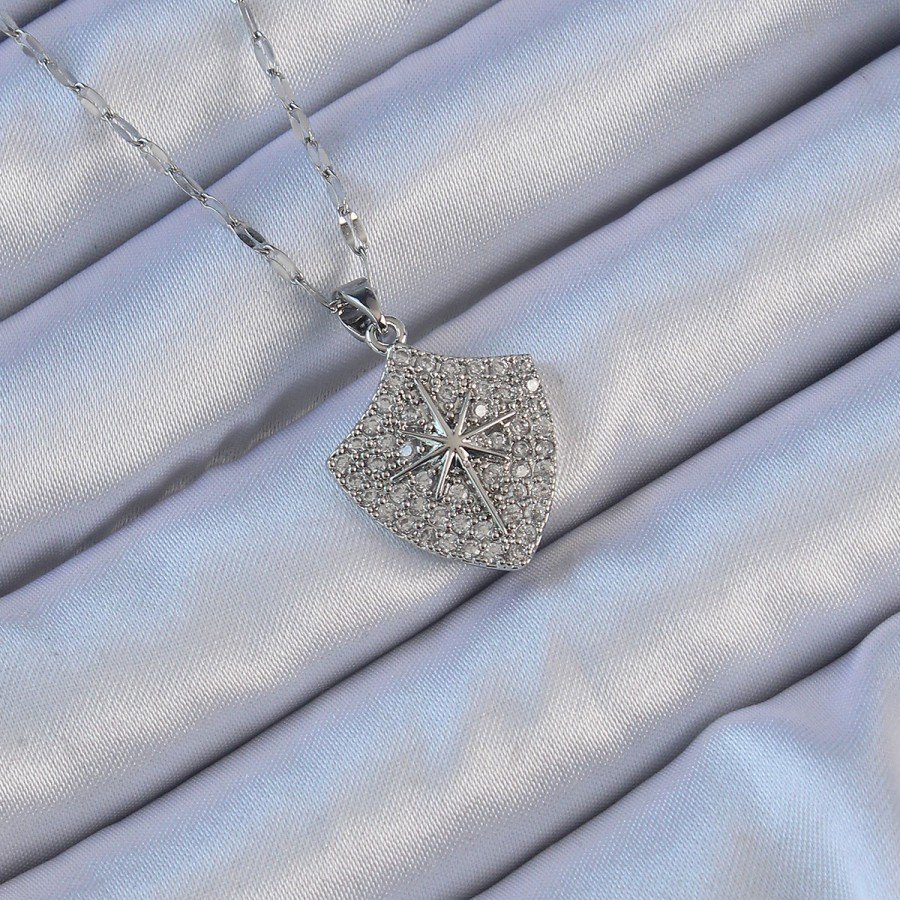 316L Steel Chain Silver Color Zircon Stone Pole Star Necklace