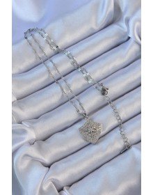 316L Steel Chain Silver Color Zircon Stone Pole Star Necklace