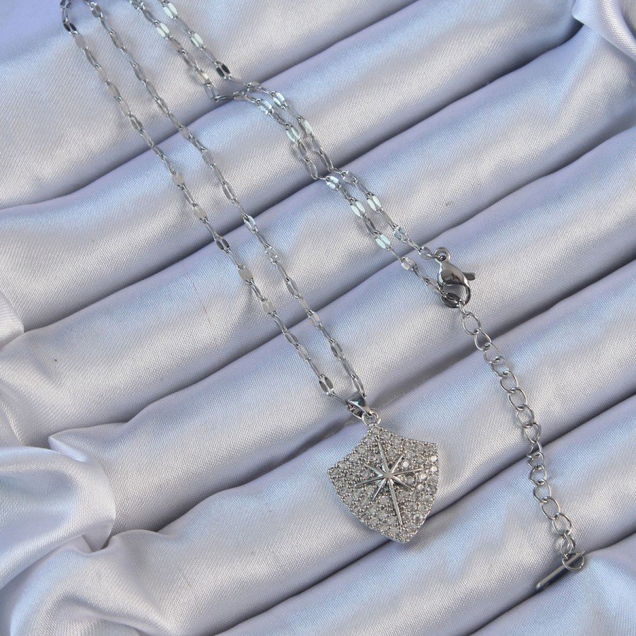 316L Steel Chain Silver Color Zircon Stone Pole Star Necklace