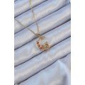 316L Steel Chain Gold Color Red Rose Detailed Cat Figure Zircon Stone Moon Necklace