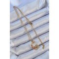316L Steel Chain Gold Color Red Rose Detailed Cat Figure Zircon Stone Moon Necklace