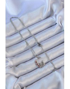 316L Steel Chain Silver Color Red Rose Detail Cat Figure Zircon Stone Moon Necklace 316L Steel Chain Silver Color Red Rose Detail Cat Figure Zircon Stone Moon Necklace