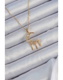 316L Steel Chain Gold Color Embroidered Zircon Stone Moon Necklace