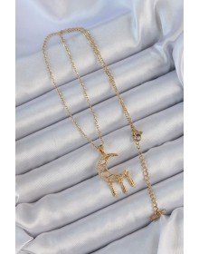 316L Steel Chain Gold Color Embroidered Zircon Stone Moon Necklace