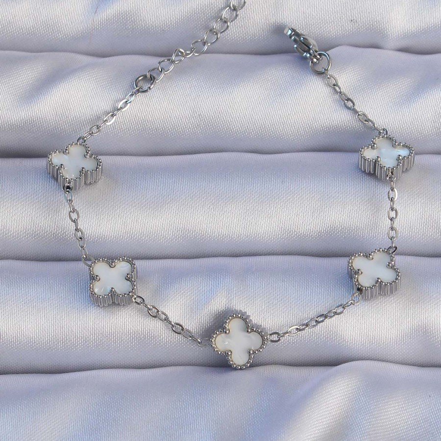 316L Steel Silver Color Pearlescent Baby Boy Clover Model Bracelet 316L Steel Silver Color Pearlescent Baby Boy Clover Model Bracelet