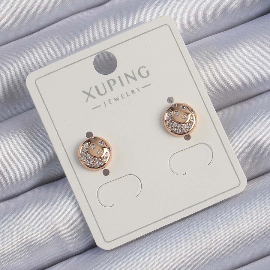 Xuping Rose Color Zircon Stone Reflective Oval Earrings