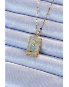 316L Steel Chain Gold Color Blue Enamel Tarot Necklace