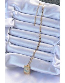 316L Steel Chain Gold Color Blue Enamel Tarot Necklace