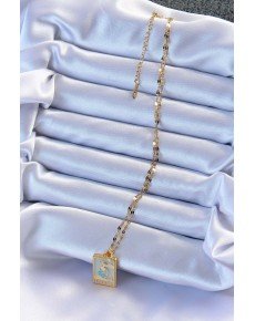 316L Steel Chain Gold Color Blue Enamel Tarot Necklace