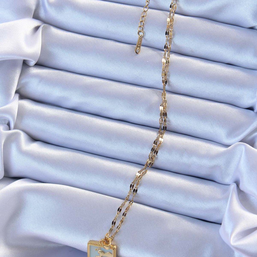 316L Steel Chain Gold Color Blue Enamel Tarot Necklace