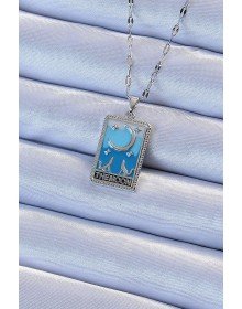316L Steel Chain Silver Color Blue Enamel Moon Figure Tarot Necklace