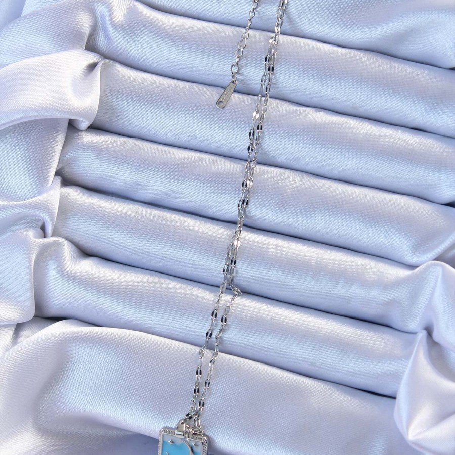 316L Steel Chain Silver Color Blue Enamel Moon Figure Tarot Necklace