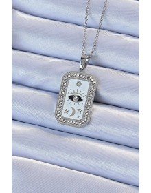 316L Steel Chain Silver Color Enameled Zircon Stone Eye Figure Tarot Necklace
