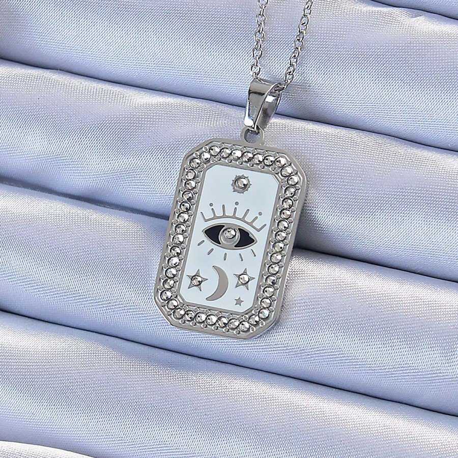 316L Steel Chain Silver Color Enamel Zircon Stone Eye Figure Tarot Necklace
