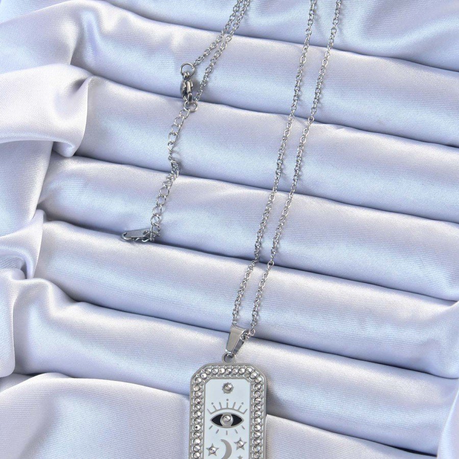 316L Steel Chain Silver Color Enamel Zircon Stone Eye Figure Tarot Necklace