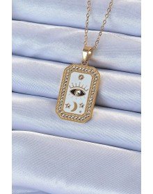 316L Steel Chain Gold Color Enameled Zircon Stone Eye Figure Tarot Necklace