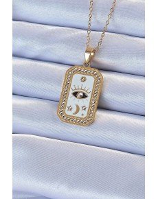 316L Steel Chain Gold Color Enameled Zircon Stone Eye Figure Tarot Necklace