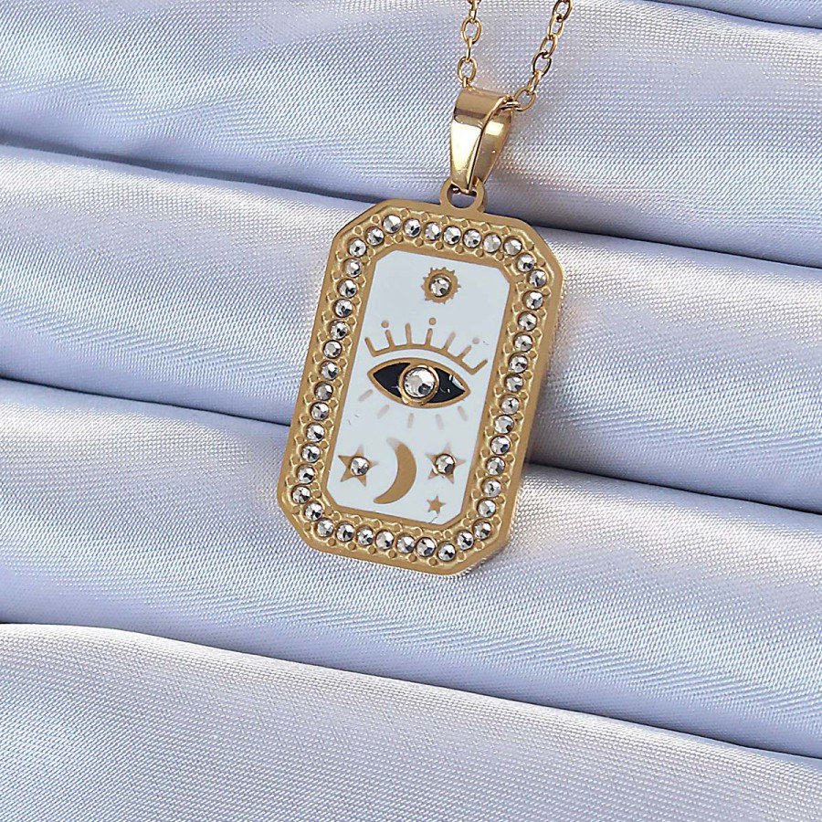 316L Steel Chain Gold Color Enameled Zircon Stone Eye Figure Tarot Necklace